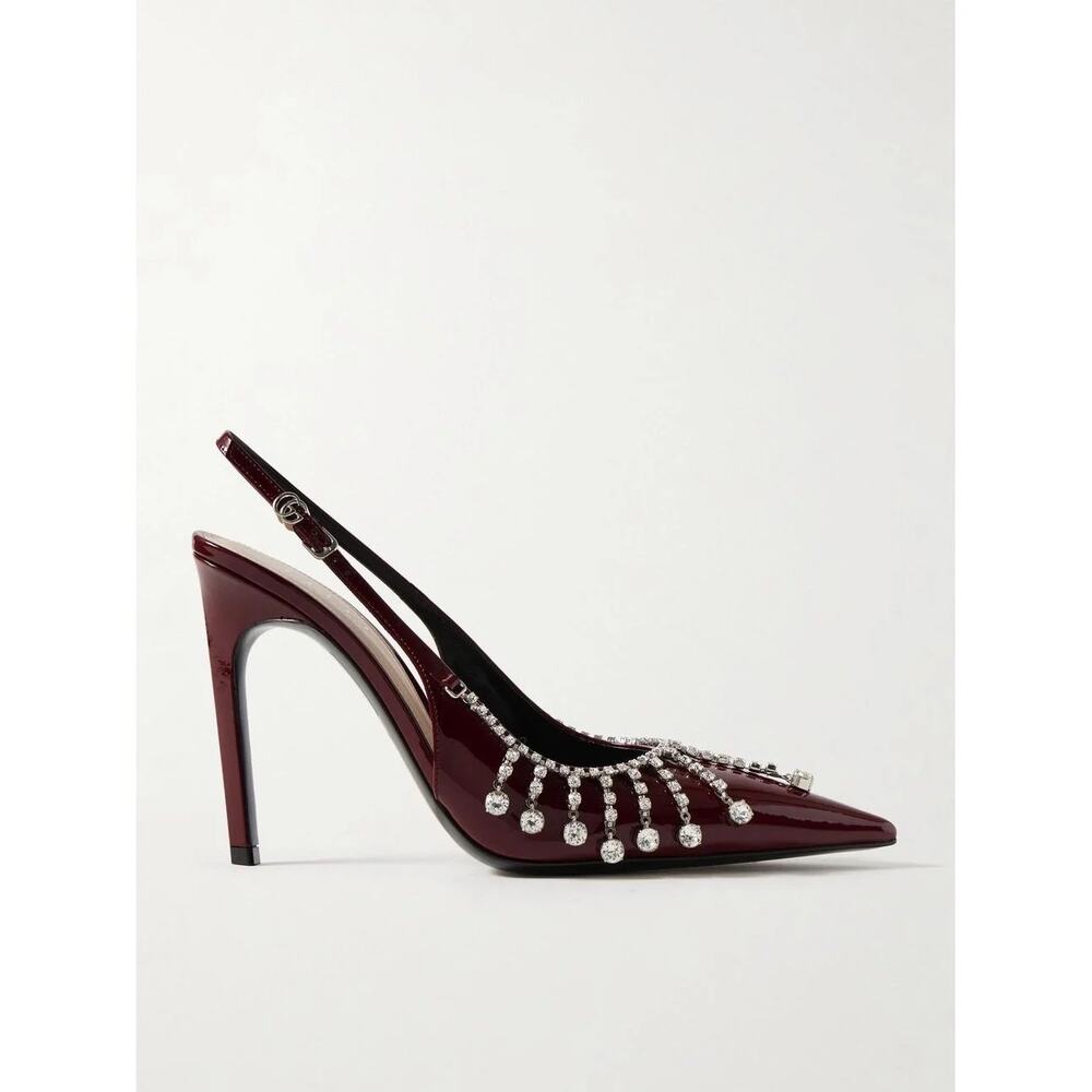 Gucci Guinevere Crystal Leather Slingback Stiletto Pumps NWT 37.5